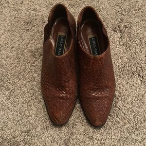 Cole Haan brown woven leather ankle boots in great condition